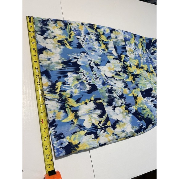 AGB Blue Yellow Floral Sheath Dress Cap Sleeve Midi Stretch Twill Size 14 - Picture 4 of 11